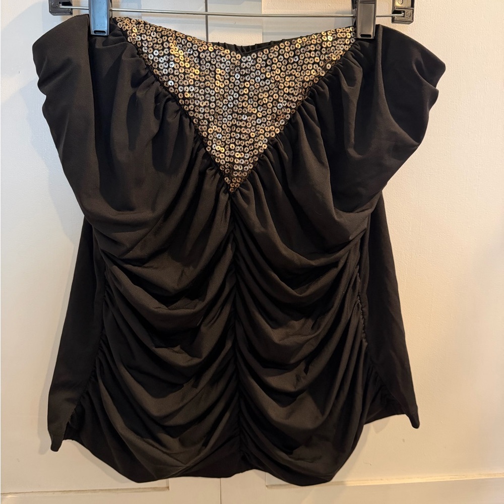Torrid Black Ruched Blouse with Gold Accents